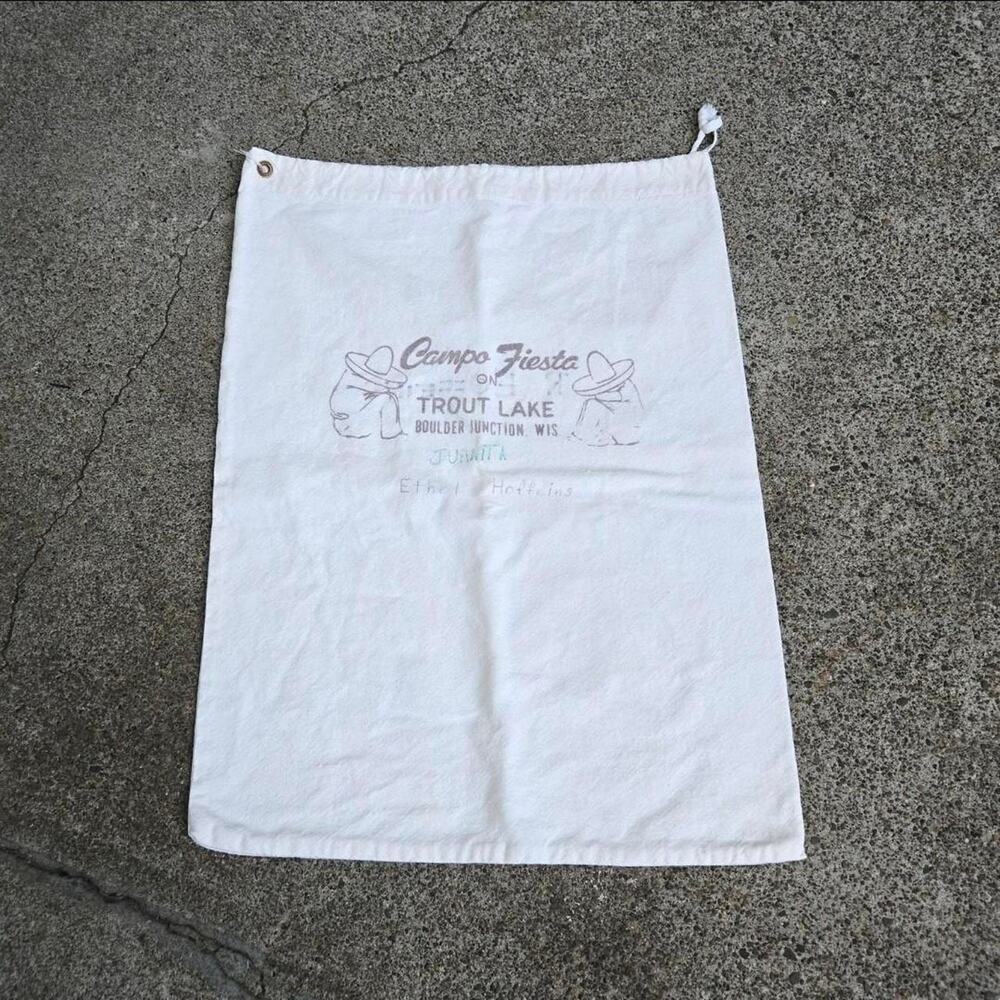 True Vtg CAMPO FIESTA on Trout Lake Sleeping Character Graphic Laundry Tote Bag